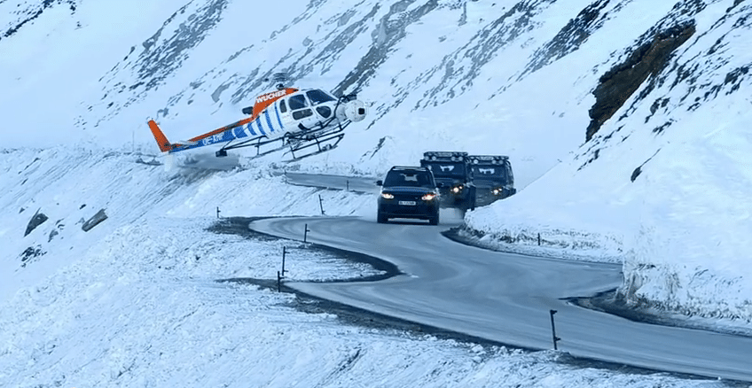 Drone filming James Bond LandRover Chase Scene Reinactment